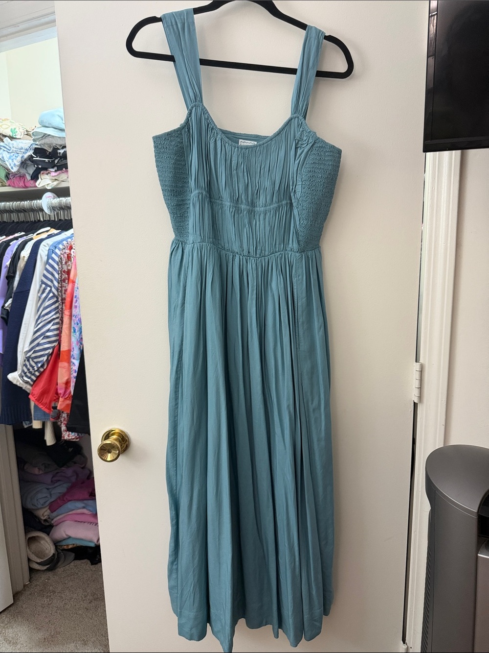 crown & ivy Teal Blue Smocked Maxi Dress